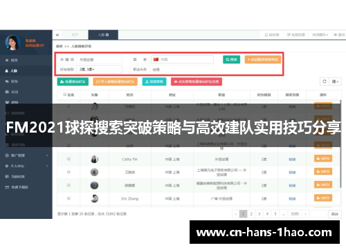 FM2021球探搜索突破策略与高效建队实用技巧分享